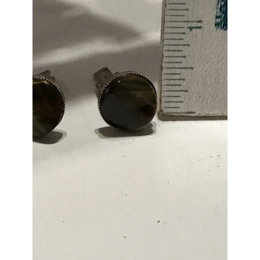 Vintage Tiger eye round saw tooth cut cufflink Formal Wedding Tux Strength
